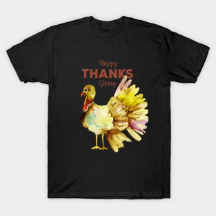 happy thanksgiving  watercolor turkey T-Shirt